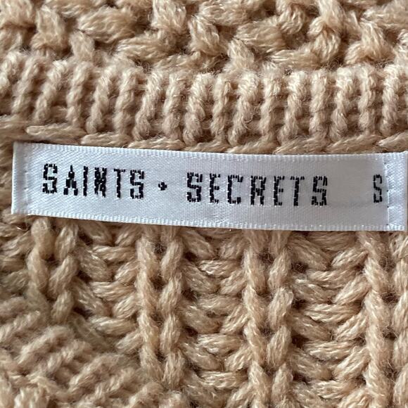 Saint Secrets Chunky Rib Knit Cropped Sweater Fringe Sleeve SM Boho Hippie Gypsy - Picture 8 of 9